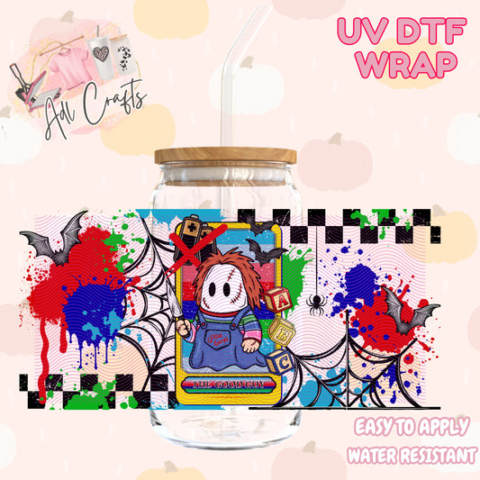 Cute scary evil doll ghost Halloween Cup wrap