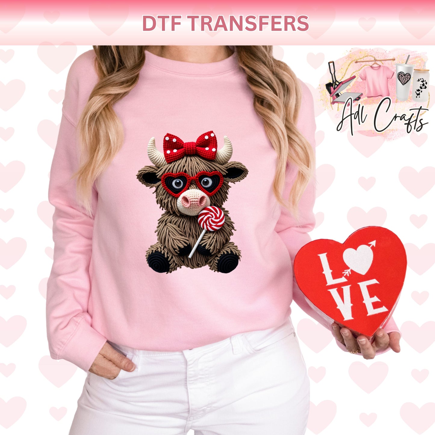 Coquette cow Valentines DTF Transfer