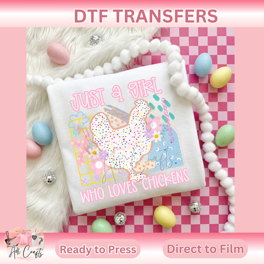 Just a girls who loves chickens Easter DTF Transfer