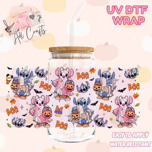 Blue and pink aliens spooky Halloween Cup wrap