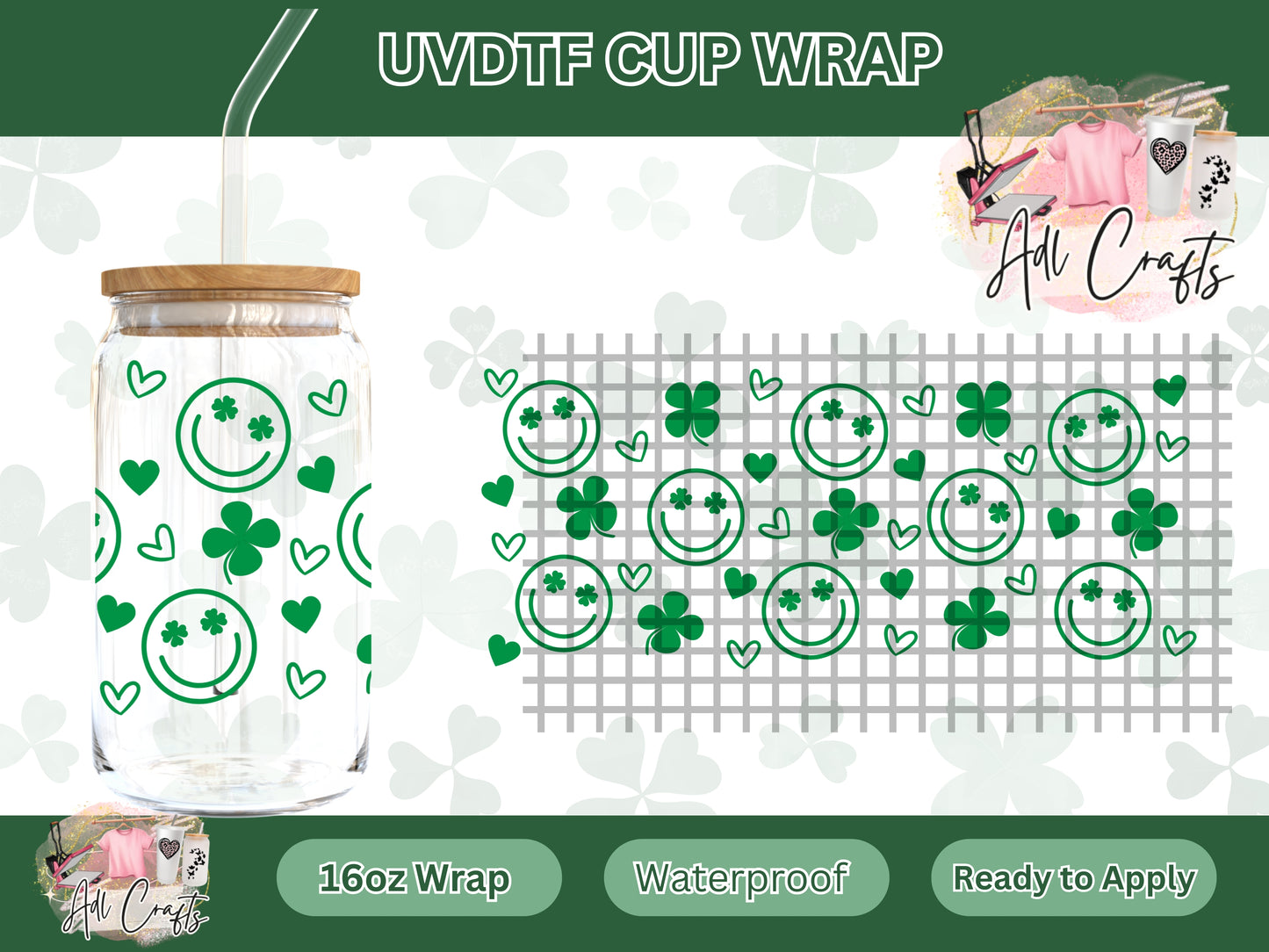 Clovers and faces St. Patrick’s UVDTF WRAPS