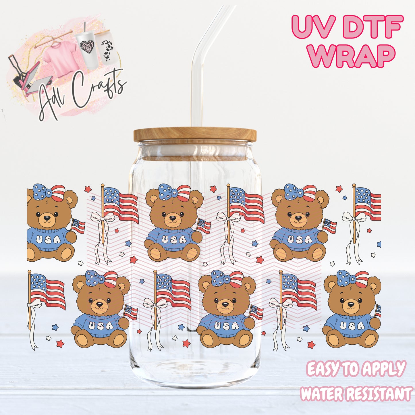 Bear Independece 4th of July UVDTF WRAPS