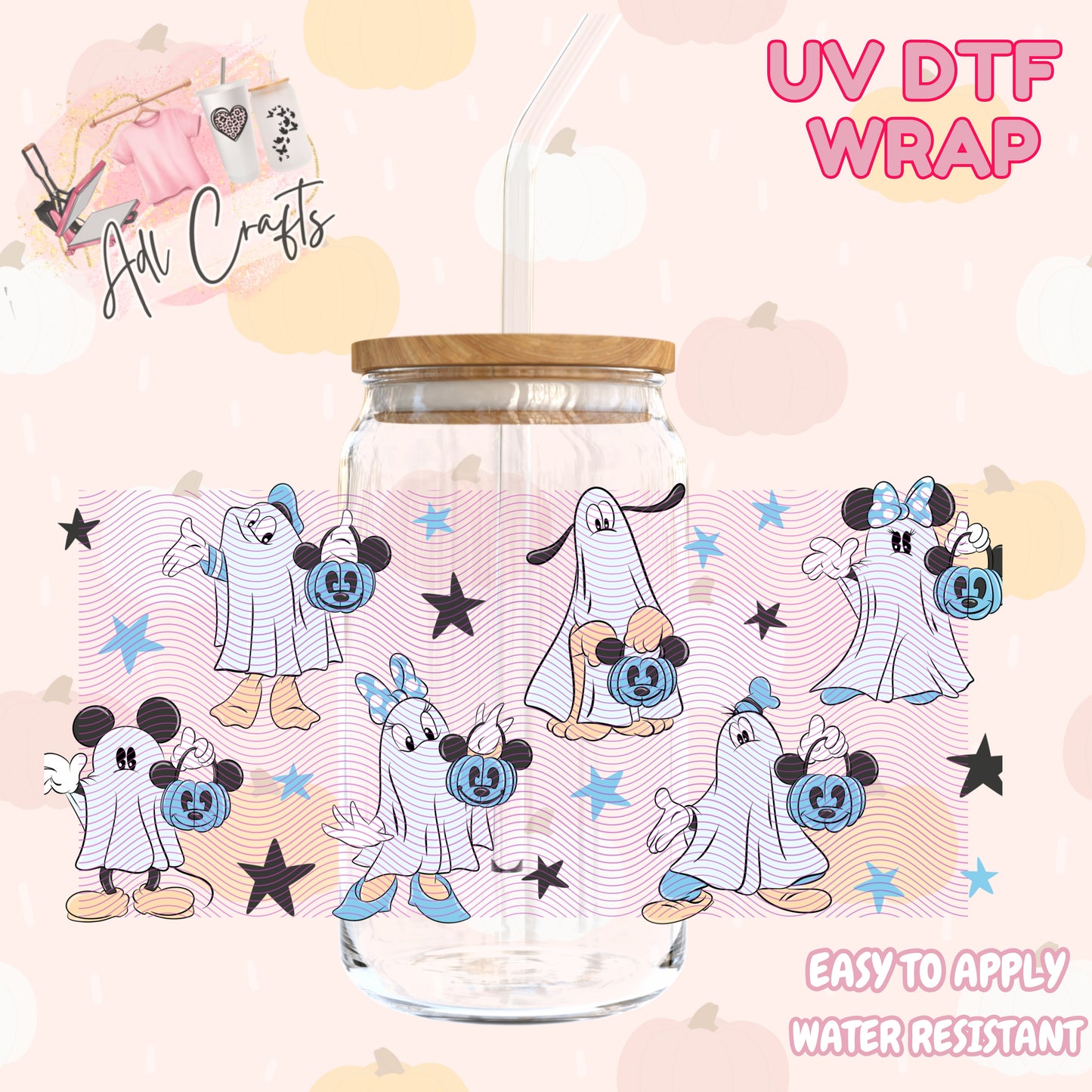 Blue ghost friends Uvdtf Fall/Thanksgiving cup wrap