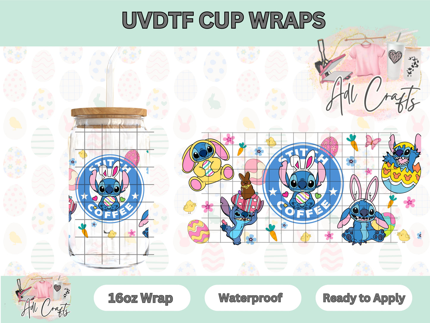 Blue Alien Easter UVDTF Cup Wrap