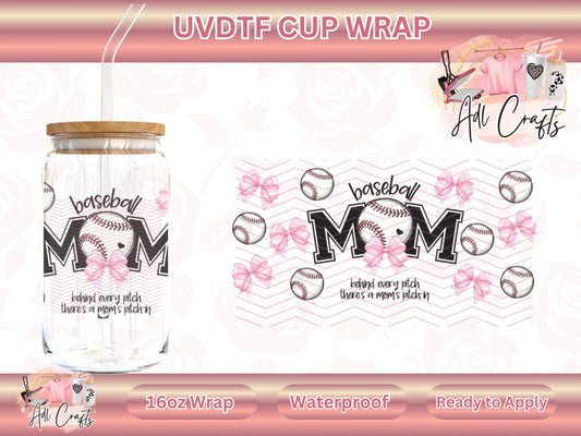 Coquette Mom baseball Mother's Day UVDTF WRAPS