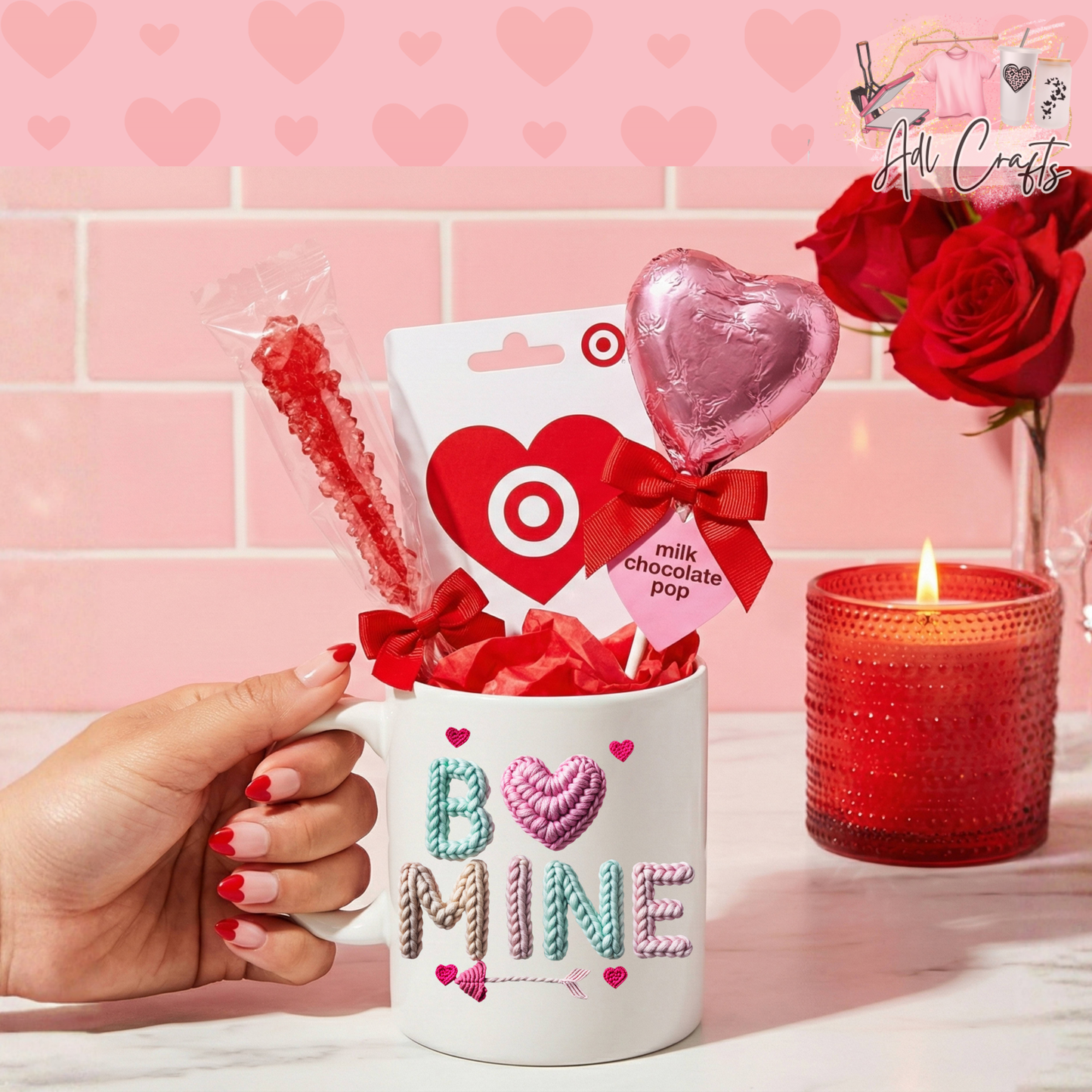 Be mine yarn valentines Uv Dtf Decal