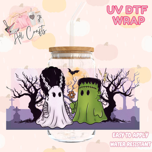 Cute zombie and his women ghost Halloween Cup wrap