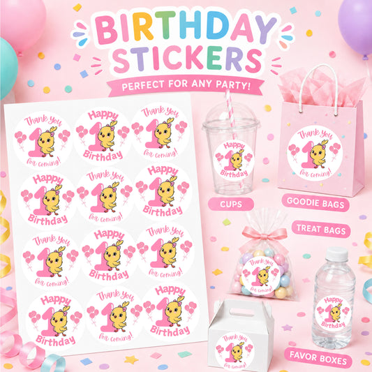 First Birthday Cantico Pink Stickers