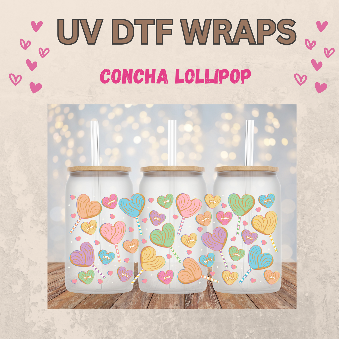 #43 concha Lollipop Valentines Day UVDTF WRAPS