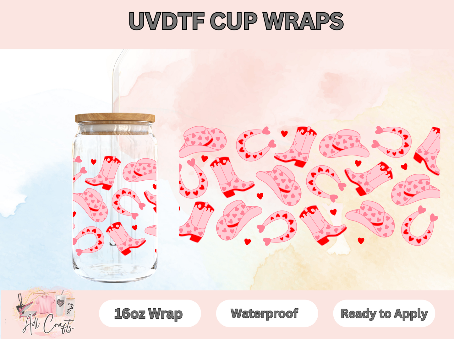 UVDTF WRAPS Valentines cowgirl hearts