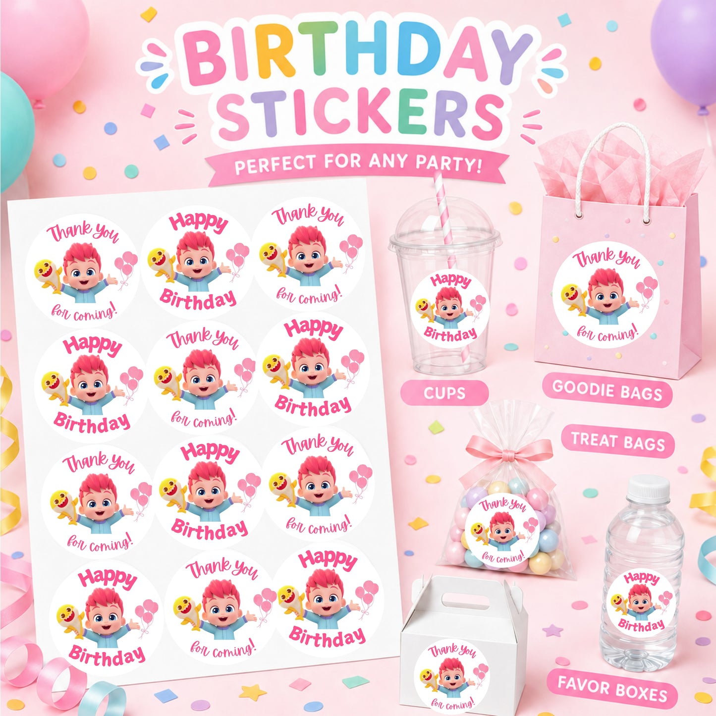 Bebe finn Birthday Stickers