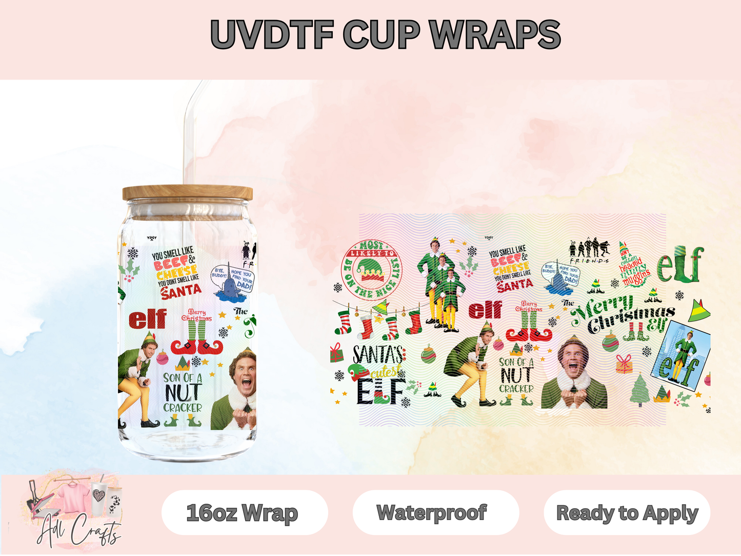 Uv Dtf Christmas Elf movie cup wrap #47