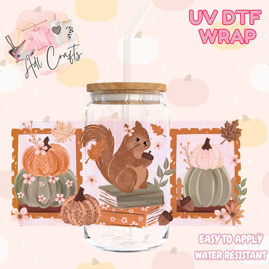Cute Squirell Uvdtf Dtf Fall/Thanksgiving Cup wrap
