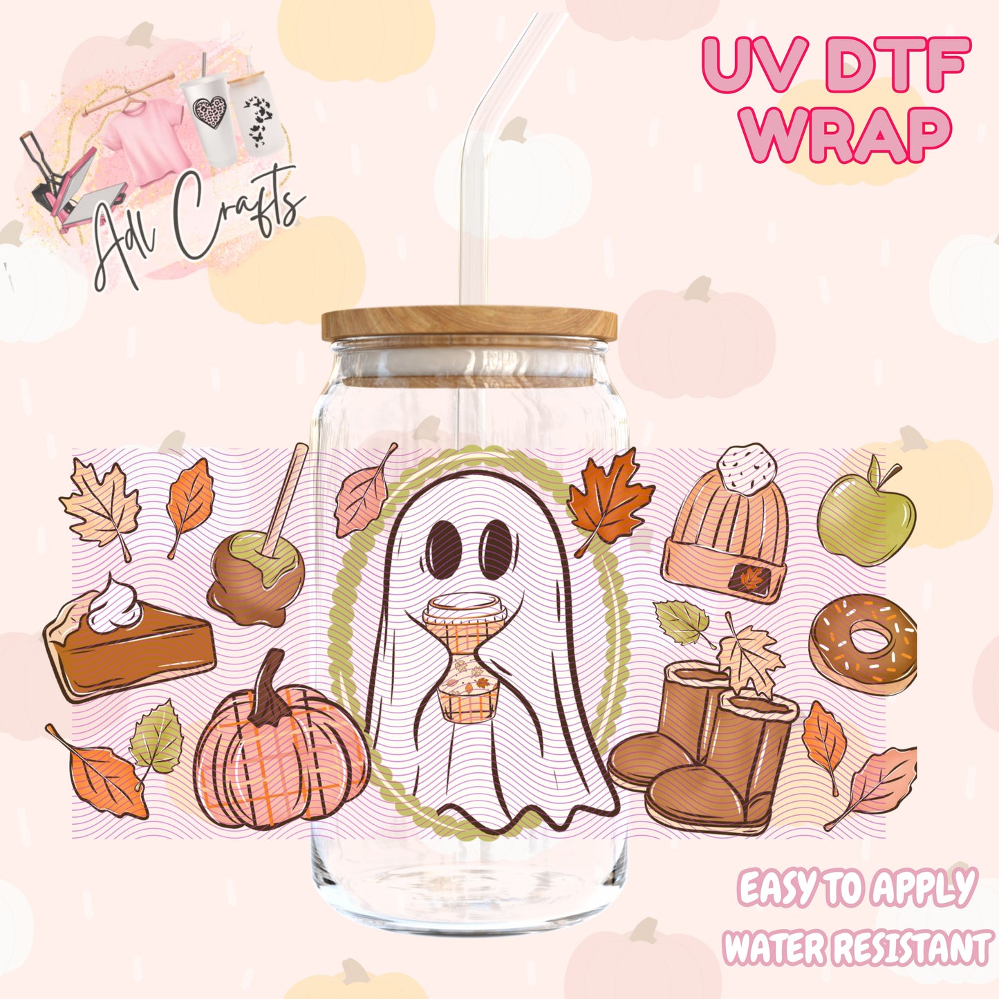Ghost season Uvdtf Dtf Fall/Thanksgiving Cup wrap