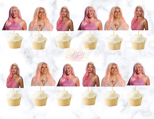 Karol G Pink Hair Cupcake Toppers