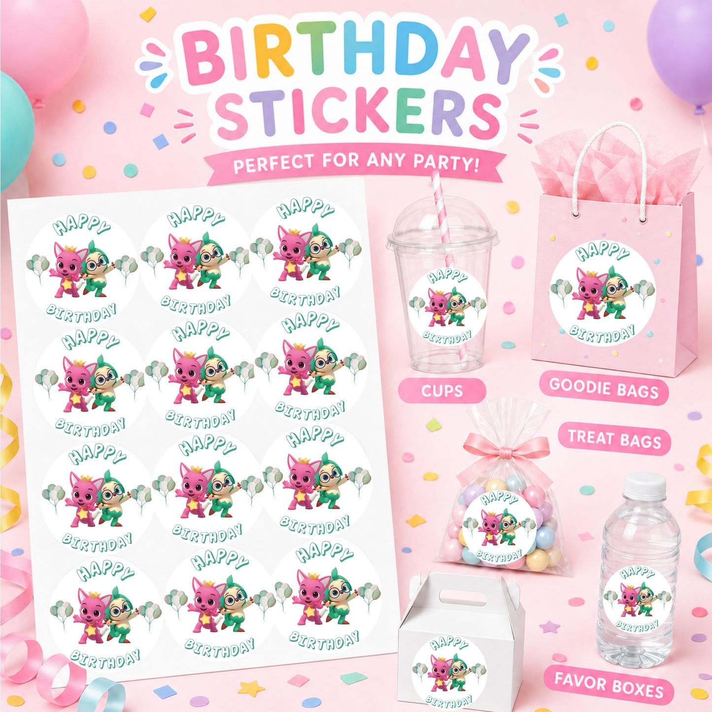 Pink and Hoggi Birthday Stickers