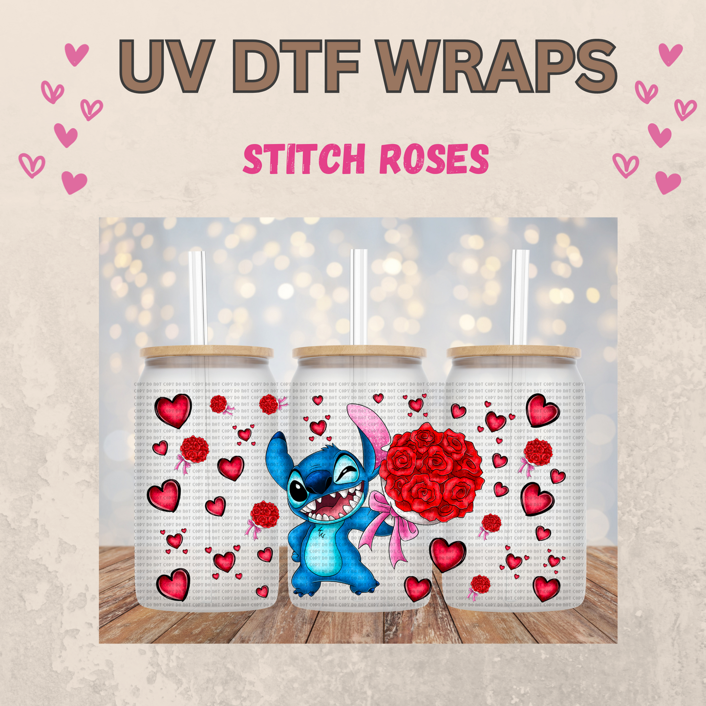 #41 Stitch Roses Valentines Day UVDTF WRAPS