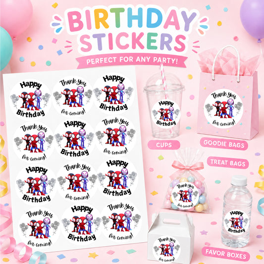 Red Superhero Birthday Stickers