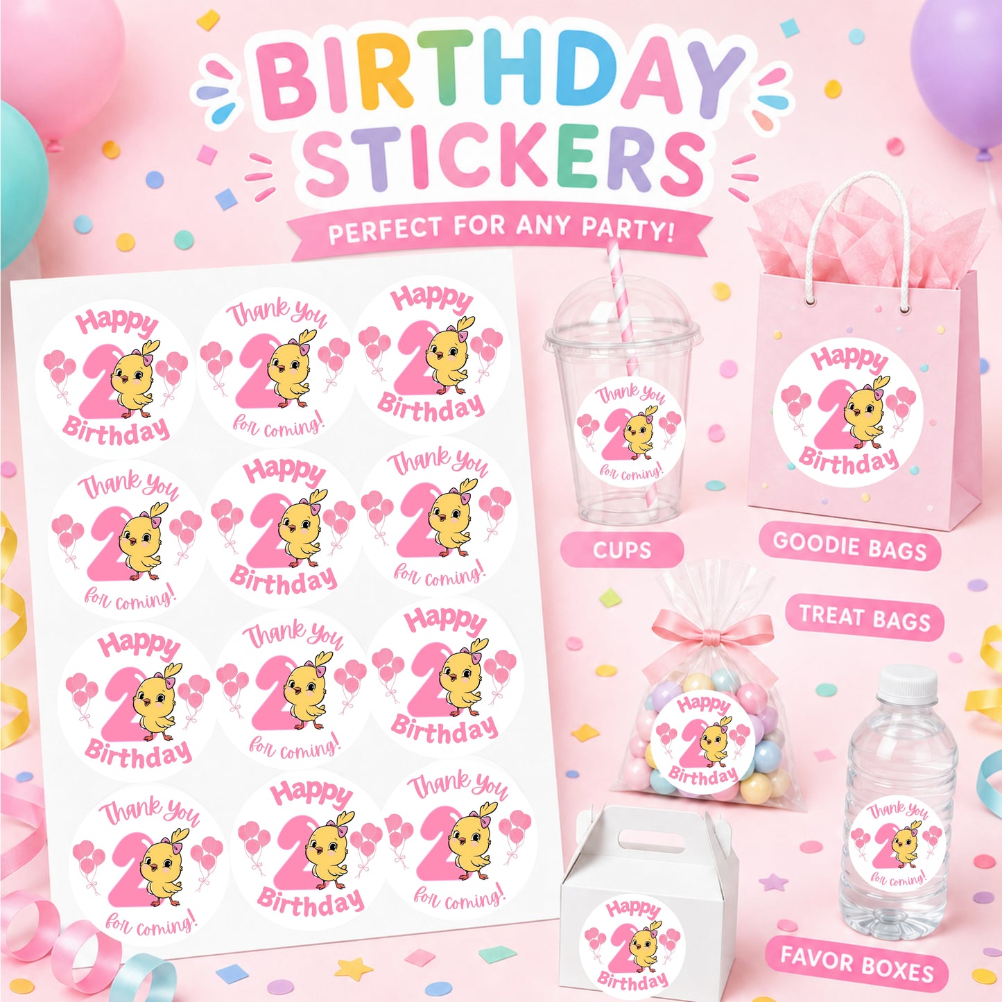Second Birthday Cantico Pink Stickers