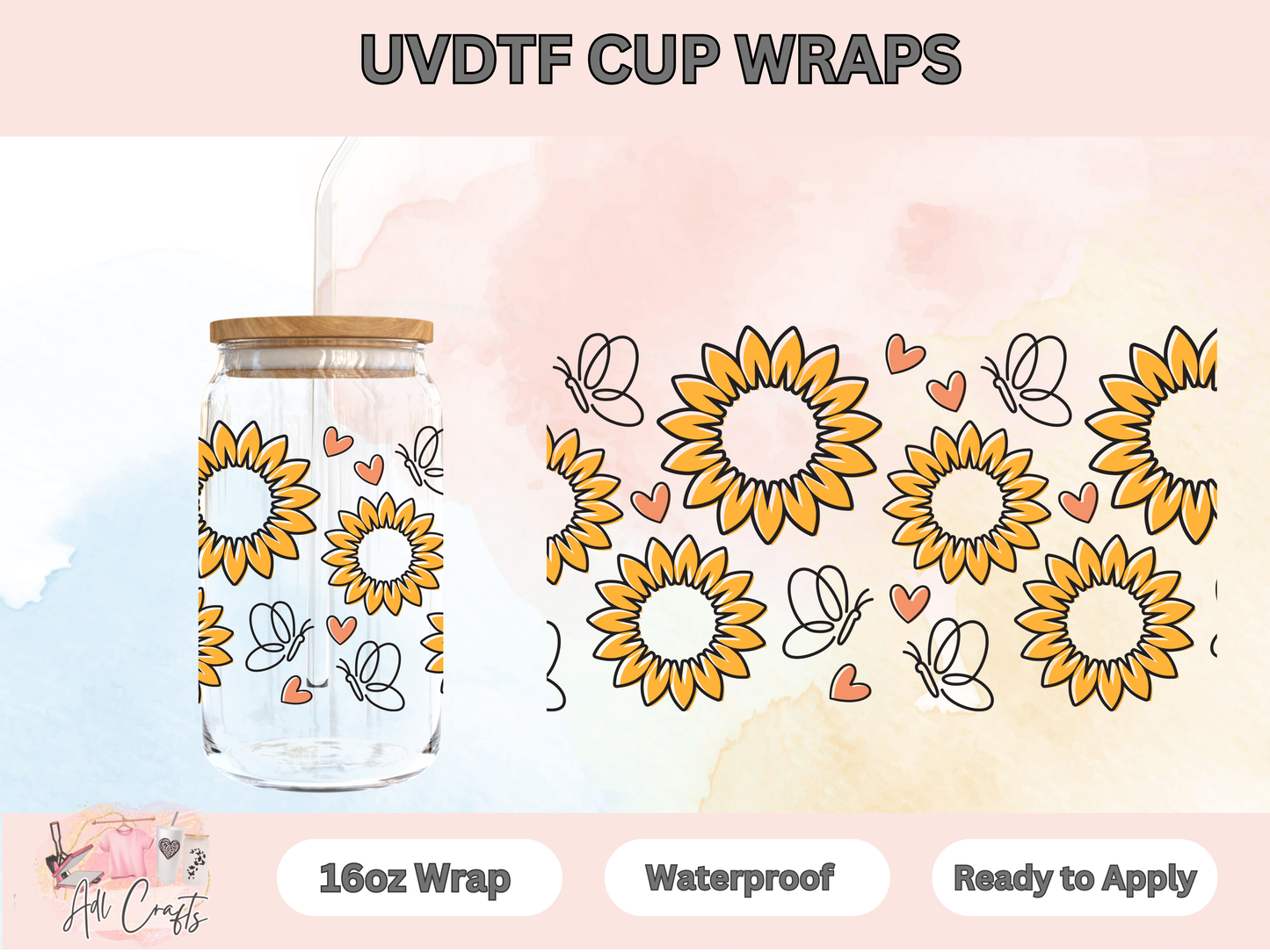 UVDTF WRAPS Valentines Sunflower hearts